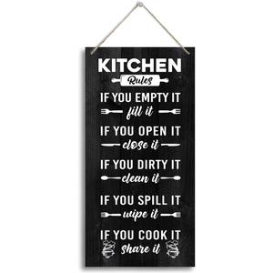 J2 Farmhouse Rustic Kitchen Sign, Hanging Printed Wooden Plaque Decor, Shared Kitchen Rules Sign for Hostel Dormitory 12x6inch