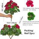 QIANYUN 2Pcs 19'' Realistic Artificial Geranium, Uv Resistant, Wedding Kitchen Garden Table Centerpieces Indoor Outdoor Decor (Red Geranium Flower)