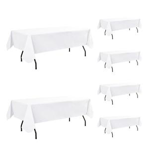 Enjoyidea Vinyl Tablecloth with Flannel Backing-6 Pack White 60x120 Inch Outdoor Waterproof Plastic Table Cloth-Wipeable Heavy Duty Oilcloth Rectangle 8 Foot Protector for Picnic Party Camping Dining