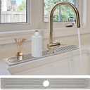 Stone Faucet Mat for Kitchen Sink- 23.6''x 3.9''Diatomite Fast-Drying Faucet Mat, Super Water Absorbing Stone Tray for Sink,Faucet Splash Guard for Bathroom Counter, Gray