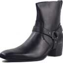 OSSTONE Dress Boot For Men Leather Chukka Designer Boots Casual Heel Shoes Zipper-up OZ-JY002-black-belt- US 11.5