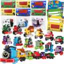 24 Packs Train Building Blocks with Valentine's Gift Cards, 6 in 1 Train Building Blocks Sets for Boys, Girls, Goodie Bags Carnival Prizes Birthday Supplies, Classroom Exchange Prize, Valentine Party