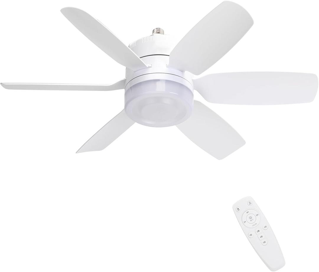 20.5'' Socket Fan Light with Memory Function, 5 Fan Speeds with Adjustable Light for Bedroom, Kitchen, Living Room, 8 Hours Timer, White (Remote need Paired before Use)