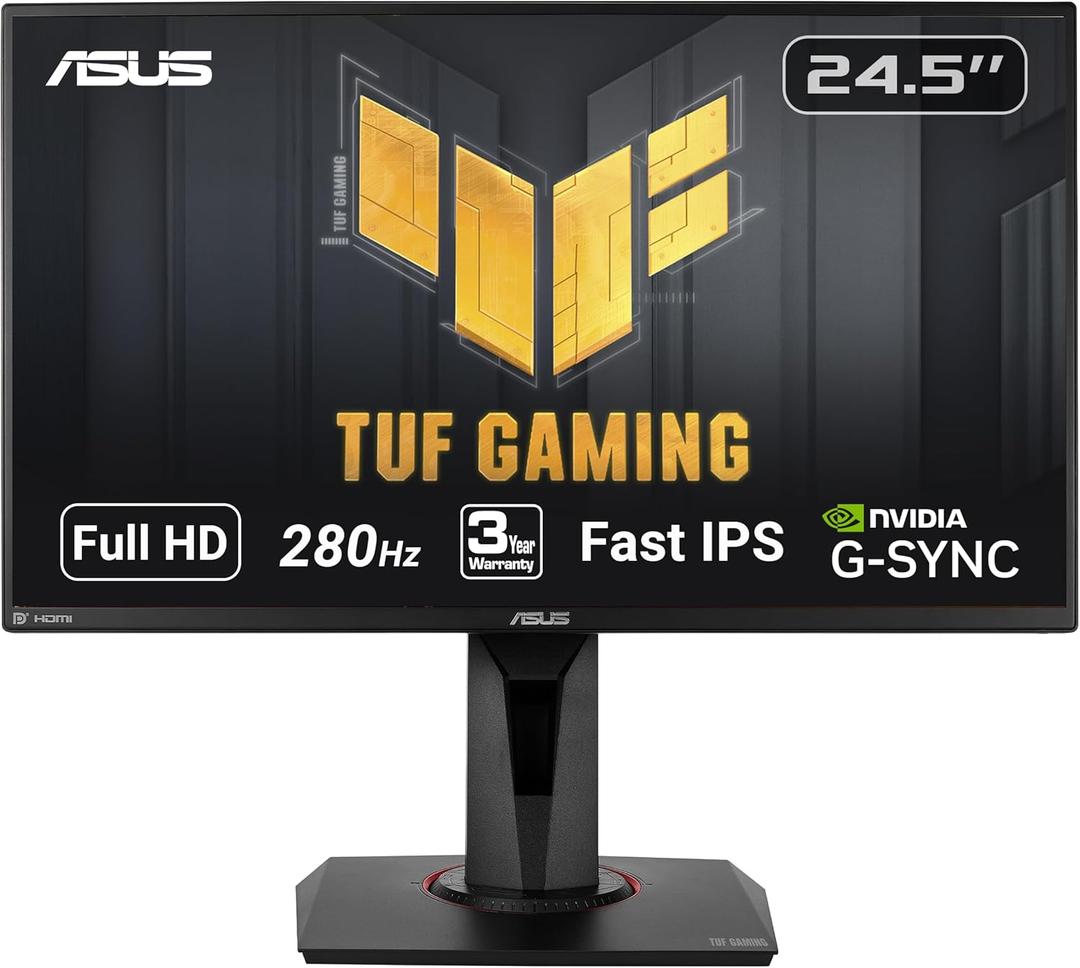 ASUS TUF Gaming VG259QM 24.5” Monitor, 1080P Full HD (1920 x 1080), Fast IPS, 280Hz, G-SYNC Compatible, Extreme Low Motion Blur Sync, 1ms, DisplayHDR 400, Eye Care, DisplayPort HDMI BLACK
