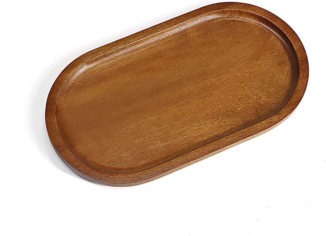 Small Wooden Tray (7.5 x 4.1 inch), Oval Mini Serving Tray for Coffee Tables, Dessert, Snack, Fruit, Acacia Wood Platter for Vegetable, Decor Restaurant