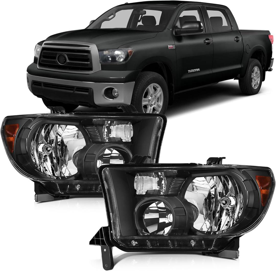 Headlight Assembly compatible with 2007-2013 Toyota Tundra w/Level Adjuster
2008-2017 Toyota Sequoia Headlamp, Driver & Passenger Side, Black Housing