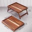 Fibogollo 2 Pack Acacia Wood Bed Tray Table with Folding Legs,Breakfast Trays,Serving Tray for Food and Snack,Laptop Trays for Working(Natural)