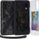TORU CX PRO Case for Galaxy S20, with Card Holder | Slim Protective Cover with Hidden Credit Cards Wallet Flip Slot Compartment Kickstand | Include Mirror, Strap, USB Adapter - Marble