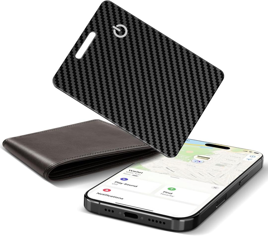 Wallet Tracker Card for Apple Find My (iOS Only), Ultra-Thin Bluetooth Tracker Smart Card Wallet Finder, IP68 Waterproof Slim Item Locator for Wallets, Keys, Passport & Luggage Tags (Jet Black)