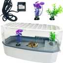 Hamiledyi Acrylic Turtle Aquarium Kit with Lid, Water Pump, Basking Platform, Bottom Drainage, Multi-Function Area Habitat for Turtles, Crabs, Crayfish, Tortoises (Small)