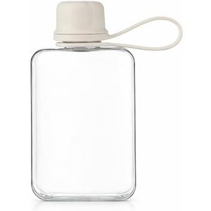 Flat Water Bottle Travel Flask Portable 8.2 oz BPA Free Tritan Square Water Bottles Leakproof Slim Water Bottle for Purse Travel Pocket Sports Fitness (White, 8.2 OZ)