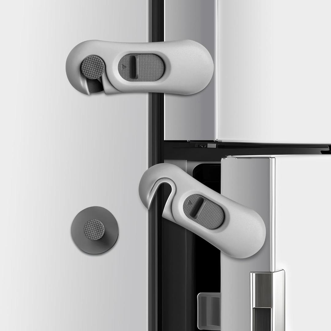 5-Pack Child Proof Refrigerator Lock with 3M Adhesive, Baby Child Safety Cabinet Locks, Kids Safety Fridge Locks for Oven Drawers Freezer Door Latches- Grey