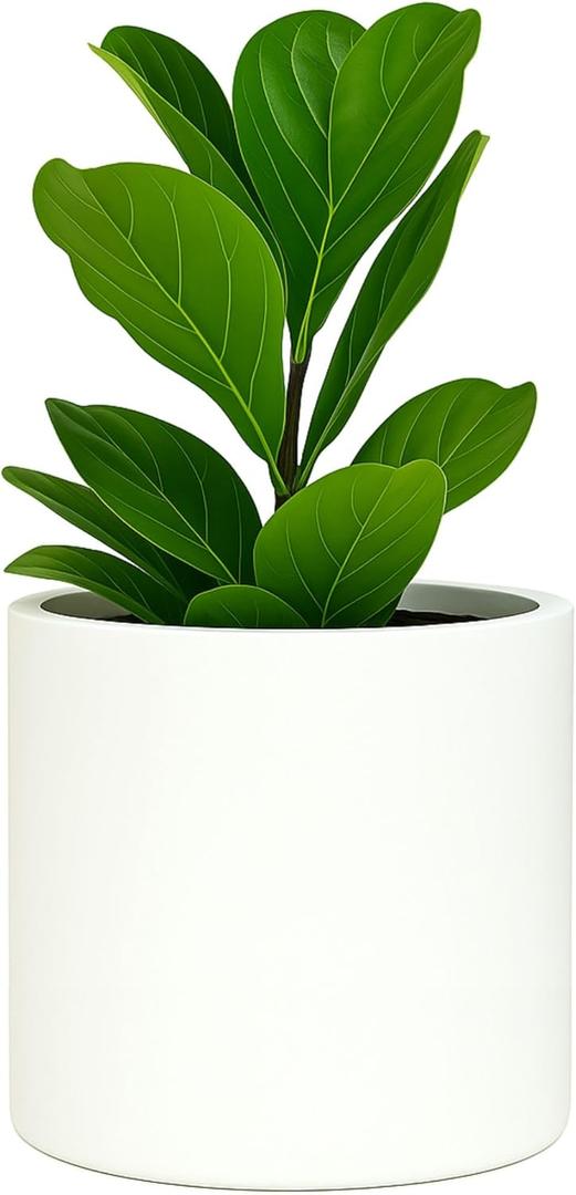 Fox & Fern Large 12 Inch Planter  Premium Lightweight Fiberstone Matte White Plant Pot w Drainage Plug; Large Indoor & Outdoor Planter; 12 Inch Pots for Plants Indoor; Weather & UV Resistant