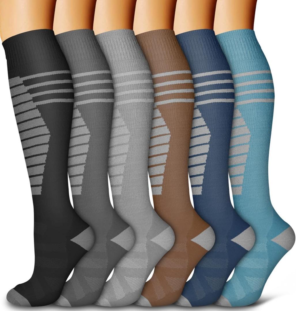 6 Pack Copper Compression Socks for Women and Men Circulation-Best Support for Medical,Running,Nursing,Athletic L/XL