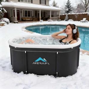 Merapi XL Ice Bath Tub for Adults, 131 Gal Cold Plunge Tub, 46 Large Oval Portable Ice Bath Tub, Foldable Cold Plunge for Home, Backyard & Outdoor Use with Drain & Neck Support