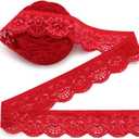 SEMINI 10 Yards 1" Wide Lace Elastic Trim Lace Ribbon Flower Edge Trimming for Sewing Craft Wedding Party Decor Clothes (Red)