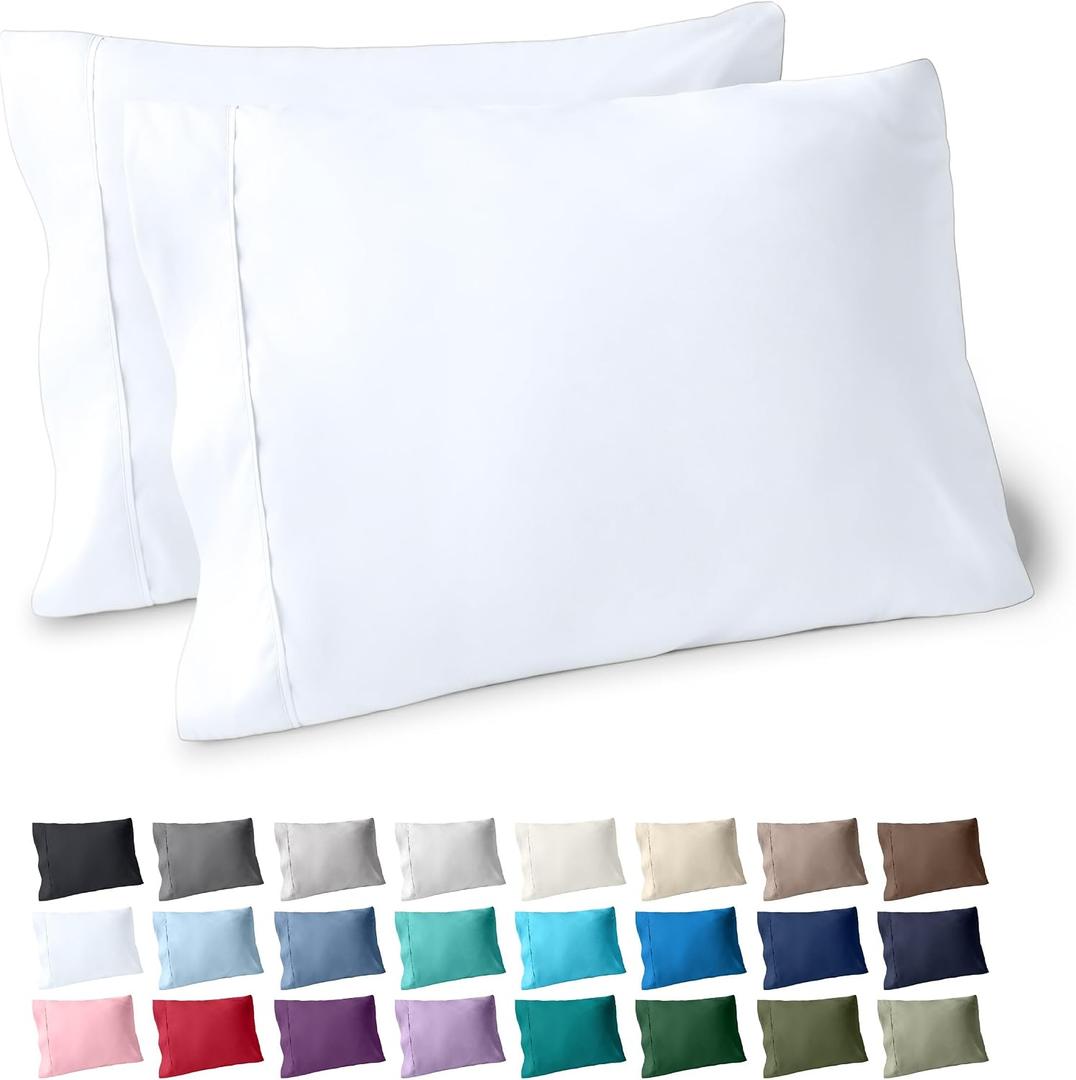 Bare Home Microfiber Pillow Cases - King Size Set of 2 - Cooling Pillowcases - Double Brushed - White Pillowcases 2 Pack - Easy Care (King Pillowcase Set of 2, White)