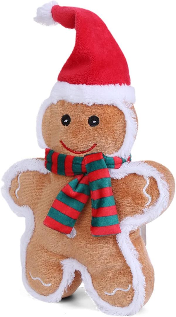 DODODOLA Squeaky Dog Toys Christmas Dog Toys with Crinkle Paper Cute Stuffed Gingerbread Man Gift Dog Plush Toys Chew Toys for Small, Medium, Large Dogs Breed
