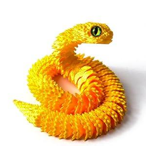 jinccai 3D Printed Snake Viper Articulated Toy,Animals,12 in,Surprise Collectible for Home/Office Desktop Decor Gift for Birthday, Lunar New Year,Chinese New Year (Gold)