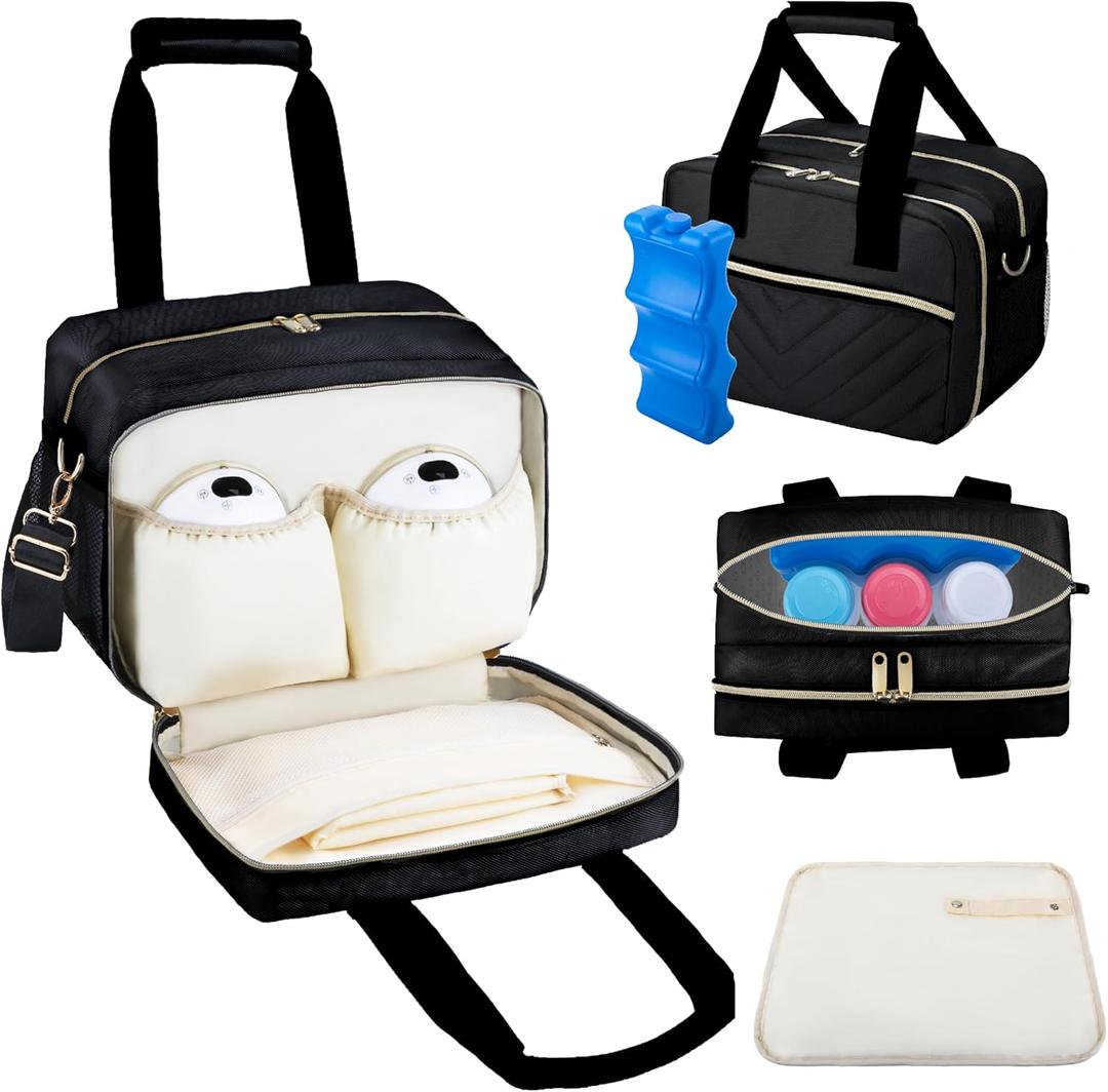 Breastmilk Cooler Bag with Ice Pack, Wearable Breast Pump Storage Bag, Insulated Bottle Travel Bag Compatible with Momcozy/Elvie/Willow, Fits Baby Bottles up to 9 Ounce with Shoulder Strap Black