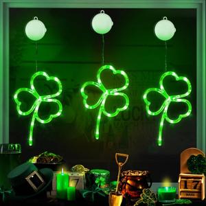 [Timer] 3 Pack St Patricks Day Decorations Shamrocks Window Lights Battery Operated, Green St. Patrick's Day Lights Saint Patricks Day Decor Window Silhouette Lights for Home Party Door Indoor Outdoor