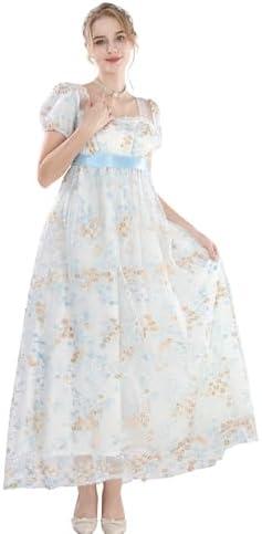CR ROLECOS Regency Dress Women Empire Waist Regency Costume Victorian Luxurious Satin Southern Belle Dresses, Large