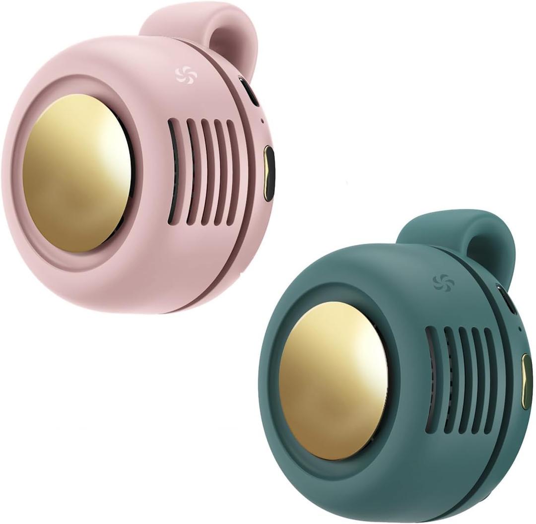 Portable Clip-On Fan, Mini USB Rechargeable 360° Rotatable Fan, 3-Speed Silent Mini Bladeless Fans (Pink and Green)