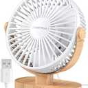 SWEETFULL Small USB Desk Fan 6.5 Inch, 3 Speeds Portable Personal Desktop Table Fan, Dual 360° Adjustment Mini Fan, Quiet Operation, for Home Office Car Outdoor Travel (White wood grain)