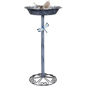 Outdoor Garden Bird Bath, 25.5 inch Height Bird Feeder, Metal Birdbath with Dragonfly for Garden Yard Patio Lawn Decoration, Gray