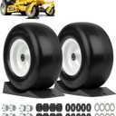 13x6.50-6 Flat Free Lawn Mower Tire and Wheel, Comes with Saver Ramp, 3/4" or 5/8" or 1/2" Bearing Bore, 3"-3.5"-4"-4.5"-5" Centered Hub, Smooth Tread Tire for Zero Turn Mowers, 2 Pcs