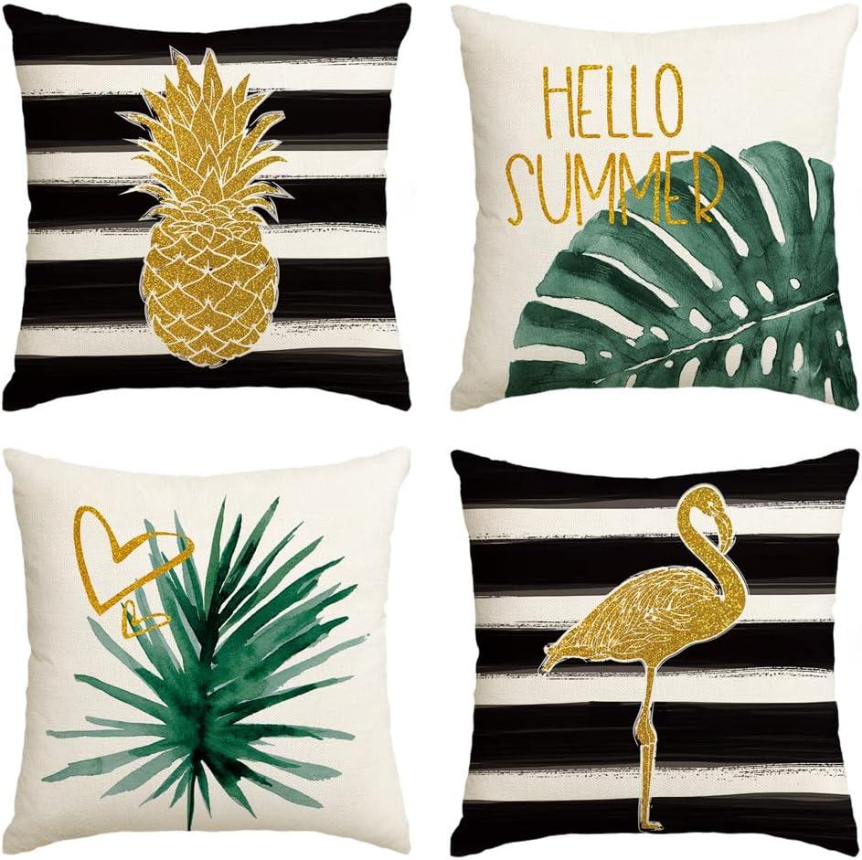 AVOIN colorlife Watercolor Stripes Tropical Plants Throw Pillow Cover, 18 x 18 Inch Pineapple Flamingo Monstera Cushion Case for Sofa Couch Set of 4 AVOIN colorlife Watercolor Stripes Tropical Plants Throw Pillow Cover, 18 x 18 Inch Pineapple Flamingo Monstera Cushion Case for Sofa Couch Set of 4