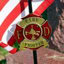 Firefighter Veteran Grave Marker with American Flag - 30" Tall Cemetery Graveside Memorial with Officially Licensed Seal - by Allied Flag