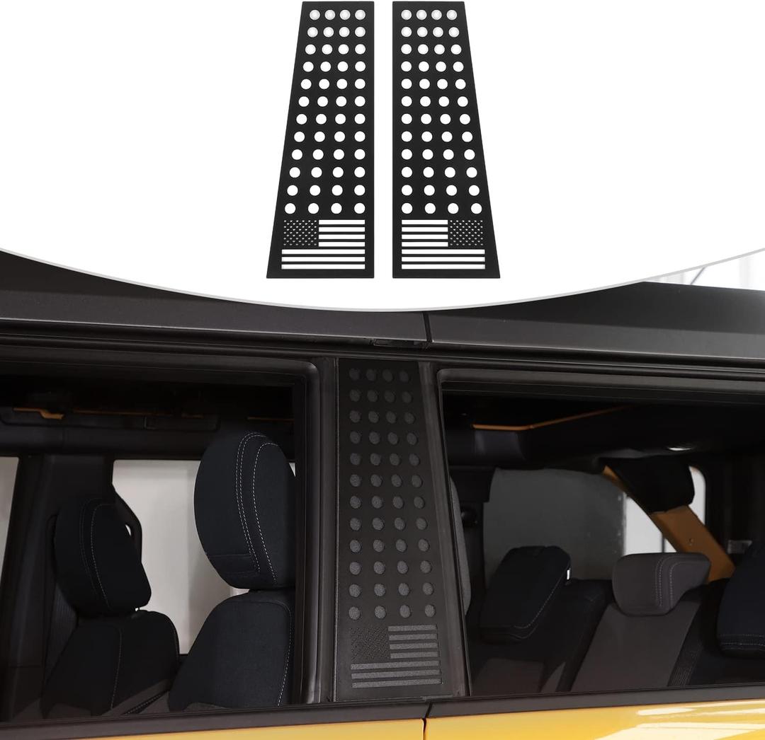 B Pillar Post Panel Cover, American Flag Rear Door Window Decal Trim Compatible with Ford Bronco 2021 2022 2023 2024 2025(Aluminum Alloy,2pcs/Set,USA Flag Pattern,4Doors)