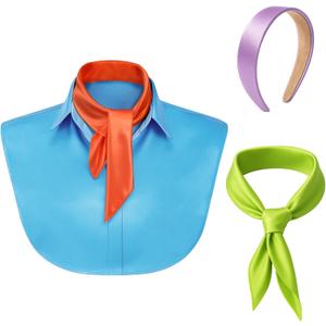 Crowye Halloween Cosplay Costume Set Purple Headband Orange Green Square Scarf Fake Blue Collar for Party Dress up
