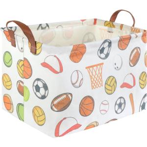 Rectangular Ball Basket, Kids Storage Bin, Foldable Waterproof Canvas Toy Organizer, Boys Room Decor, Shelf Basket (Ball Game)