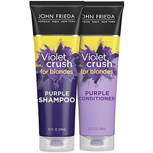 John Frieda Violet Crush Purple Shampoo and Conditioner Set for Blonde Hair, Neutralizes Yellow Tones for Bleached, Blonde, and Platinum Hair, 8.3 Oz, Pack of 2