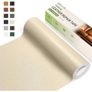 Leather Repair Tape,16 x 80 Inches Self Adhesive Leather Repair PatchLeather Repair Kit for FurnitureCouches,Car Seats,Cabinets,Handbags(Beige-Fine Lines)