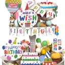 9 Pcs Birthday Tiered Tray Decor Farmhouse Tiered Tray Decor for Birthday Colorful Party Supplies Wooden Happy Bday Table Decorations, Cake Style