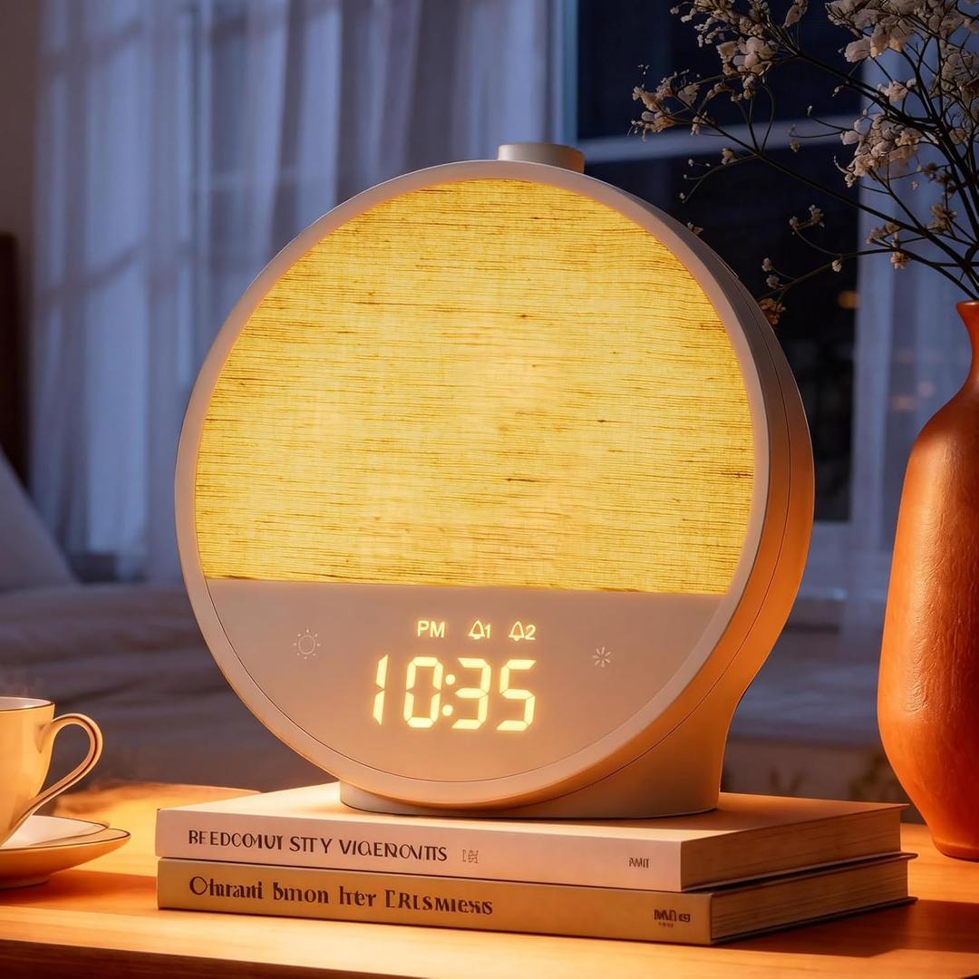 Vivilumens Sunrise Alarm Clock, Gentle Wake-Up Light & Sound Machine, Dual Alarms for Heavy Sleepers Adults, Natural Sounds, RGB Mood Light, Dimmable Bedside Night Lamp, Ideal for Bedroom & Gifts