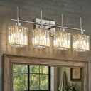 Torondo Modern Crystal Bathroom Vanity Light 4-Light Brushed Nickel Bathroom Light Fixtures Over Mirror Vanity Lighting Fixtures Square Shade Wall Sconce (Bulbs Not Include)