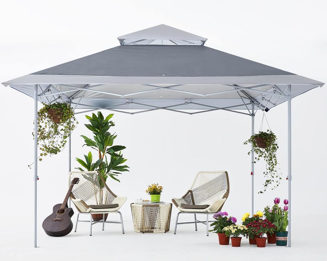 COOSHADE 13x13Ft Pop Up Canopy Tent Instant Folding Shelter 169 Square Feet Large Outdoor Sun Protection Shade(Grey) (Gray)