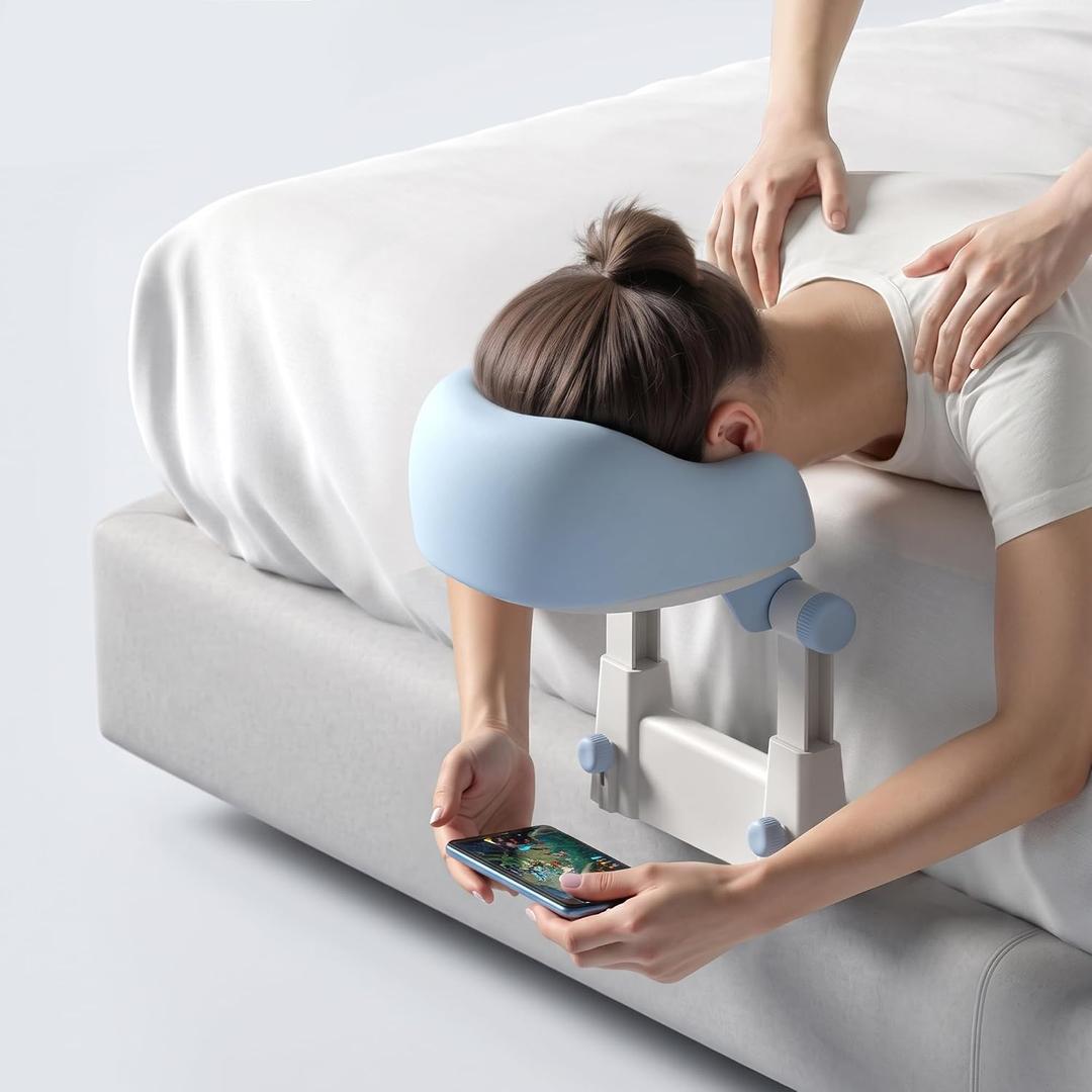 Massage Headrest for Bed, Portable Bed Massage Head Holder, Adjustable U-Shaped Face Cradle Pillow Kit at Home, Face Down Pillow After Eye Surgery, Massage Table Head Rest for Salon Spa-Light Blue