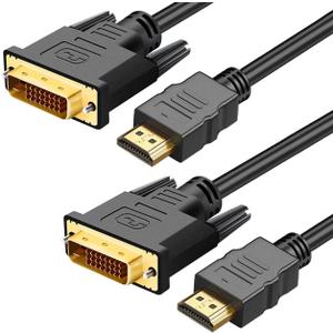HDMI A to DVI Adapter Cable 6ft, 2 Pack Bi-Directional 1080P HDMI to DVI-D Cable Male to Male, High-Speed Gold-Plated for Raspberry Pi, Roku, X-Box One, PS3/4/5, Graphics Card