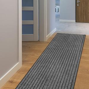 AYOHA Runner Rug 2' x 6' Indoor/Outdoor Carpet for Hallway Kitchen Entryway Patio Lobby Garage Deck Area Rugs with Natural Non-Slip Rubber Backing, Gray/Black Strip