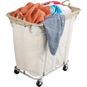 PLKOW Laundry Cart with Wheels 320L Large Rolling Laundry Cart for Commercial/Home, Rolling Laundry Basket with Steel Frame and Waterproof Lining, 9 Bushel, 32.3L x 19.7W x 30.7H Inch, Beige