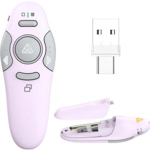 QUI Presentation Clicker Wireless Presenter Remote Clicker for PowerPoint Presentation Remote, PowerPoint Slide Advancer for Mac/Windows/Linux, Google Slide/PPT/Keynote, USB A&C, Purple
