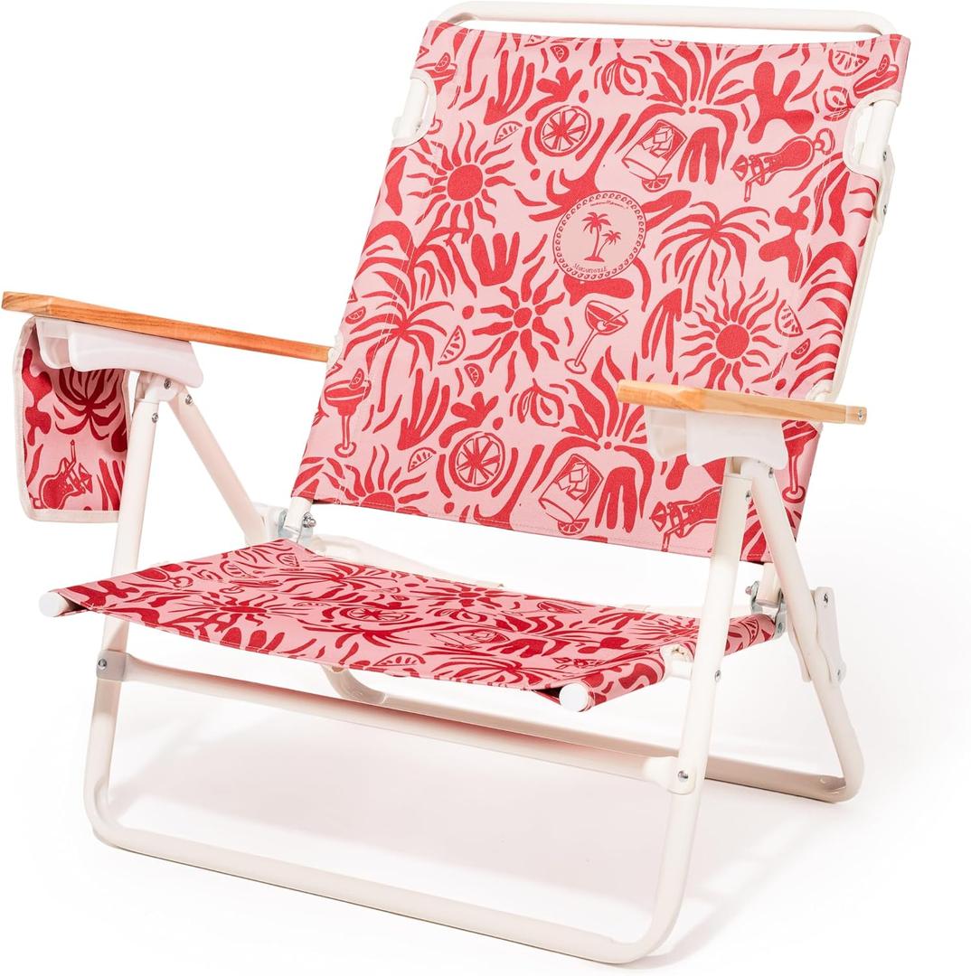 Business & Pleasure Co. Margaritaville Manana Backpack Beach Chair Lay Flat Reclining, Lightweight & Portable, Insulated Cooler Pocket, Strawberry Daiquiri Tiki, 31 inches x 28 inches x 21 inches