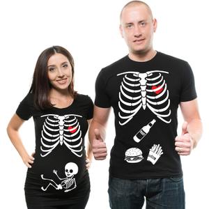 Skeleton Maternity Halloween Couple Matching Shirts Dad and Mom Costume Tee Shirts Pregnancy Tees X-ray T-Shirt (Men-Large/Women-Large, Black)