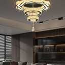 Flashing God Modern Crystal Chandeliers Dia 24" Black Chandelier Flush Mount Ceiling Light for Bedroom Living Room Dining Room Hallway Dimmable 3 Rings LED Ceiling Lighting Fixtures