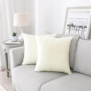 NiNi ALL Decorative Throw Pillow Covers Velvet 14x14 Inch Pack of 2 Cream White Cushion Covers Soft for Couch Sofa Bedroom Living Room Outdoor